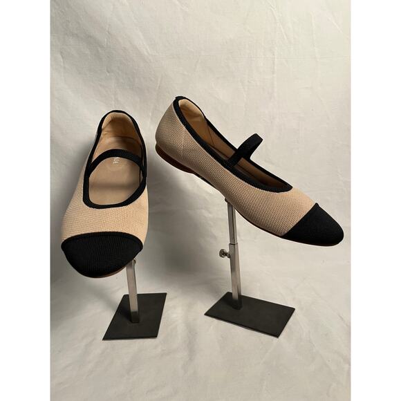 VIVAIA Square-Toe Flats Size 39 Beige Black Knit Mary Jane Eco Friendly Shoes - Picture 1 of 6